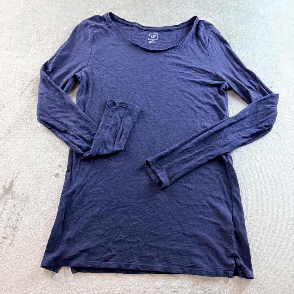Gap Womens S The Relaxed Tee Navy Blue Long Sleeve Cotton Modal Slub Knit Shirt